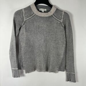 White + Warren Cashmere Sweater Womens Small Gray Waffle Knit Shrunken‎ Crewneck